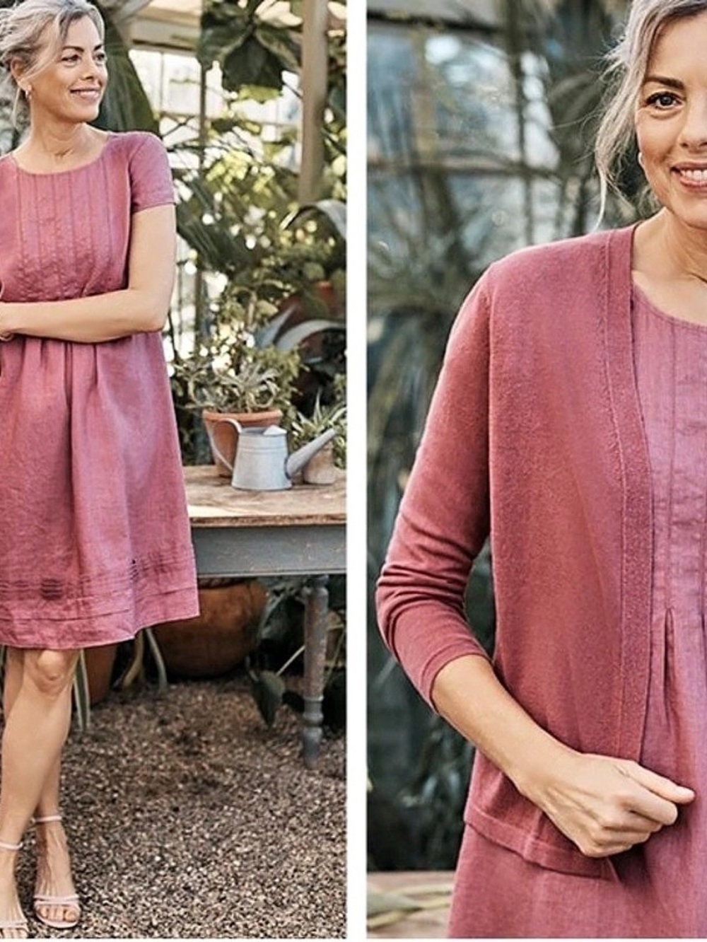 J. Jill "Love Linen" Pintuck Shift Dress Sz Small Petite Dusty Rose